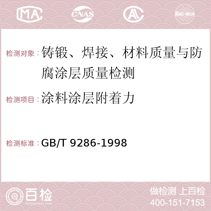 涂料涂层附着力 色漆和清漆 漆膜的划格试验 GB/T 9286-1998