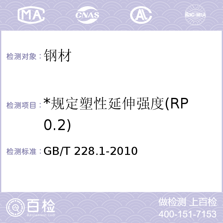 *规定塑性延伸强度(RP0.2) GB/T 228.1-2010 金属材料 拉伸试验 第1部分:室温试验方法