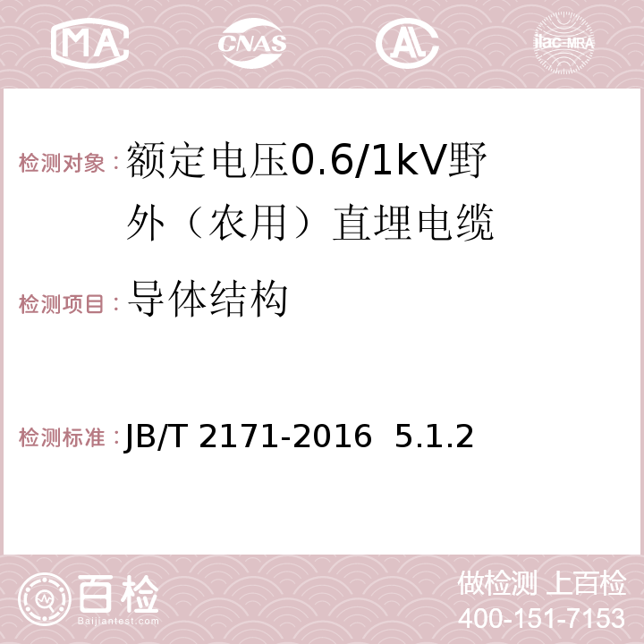 导体结构 额定电压0.6/1kV野外（农用）直埋电缆JB/T 2171-2016 5.1.2