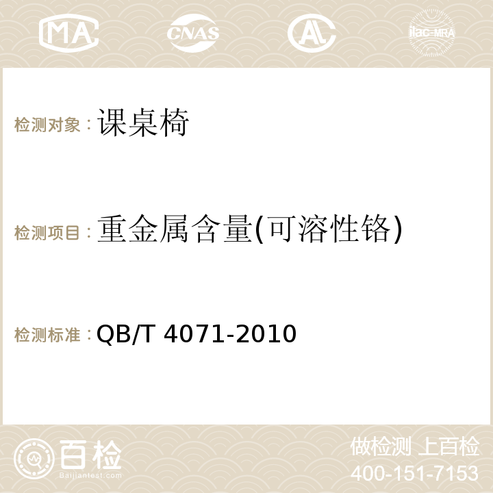 重金屬含量(可溶性鉻) 課桌椅QB/T 4071-2010