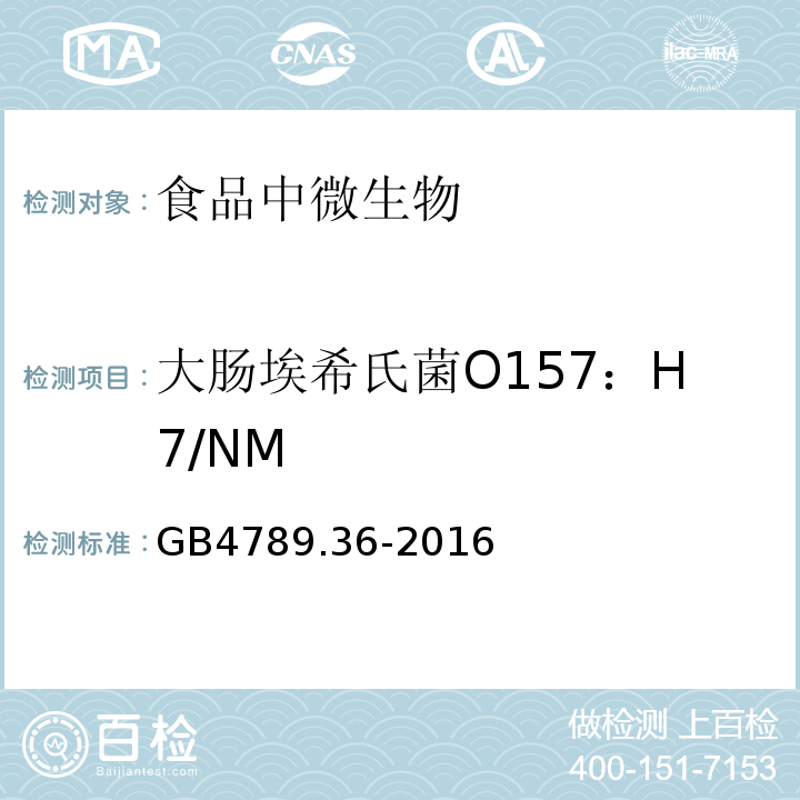 大腸埃希氏菌O157：H7/NM 食品安全國家標準食品微生物學檢驗大腸埃希氏菌O157：H7/NM檢驗GB4789.36-2016