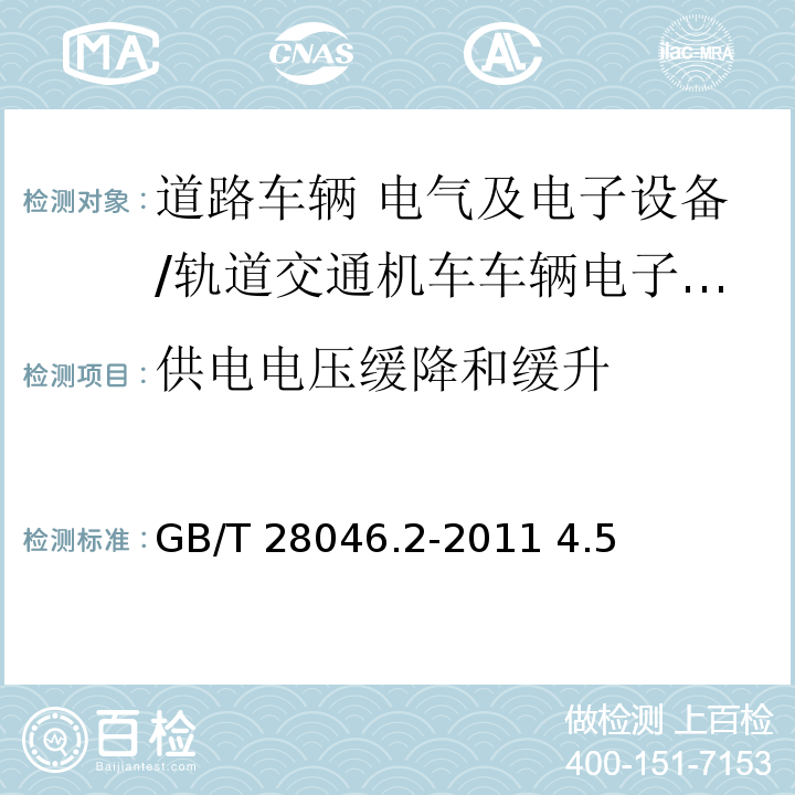 供电电压缓降和缓升 道路车辆 电气及电子设备的环境条件和试验 第2部分：电气负荷/GB/T 28046.2-2011 4.5