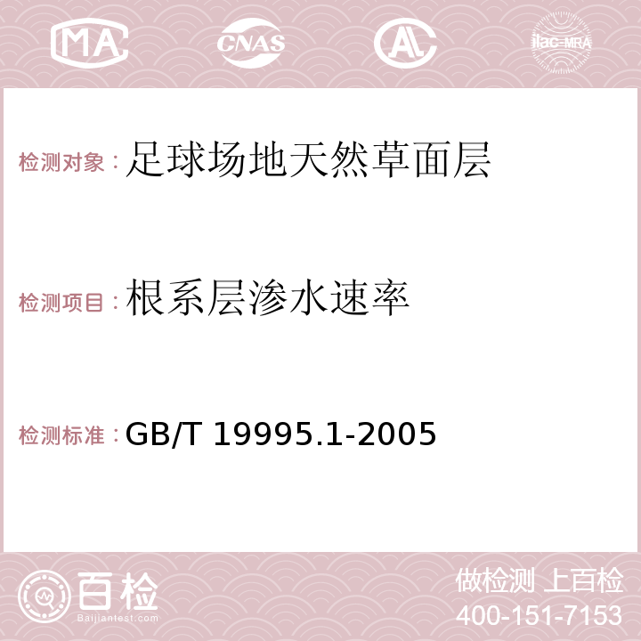 根系层渗水速率 天然材料体育场地使用要求及检验方法 第1部分：足球场地天然草面层 GB/T 19995.1-2005