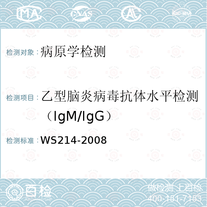 乙型脑炎病毒抗体水平检测（IgM/IgG） 流行性乙型脑炎诊断标准