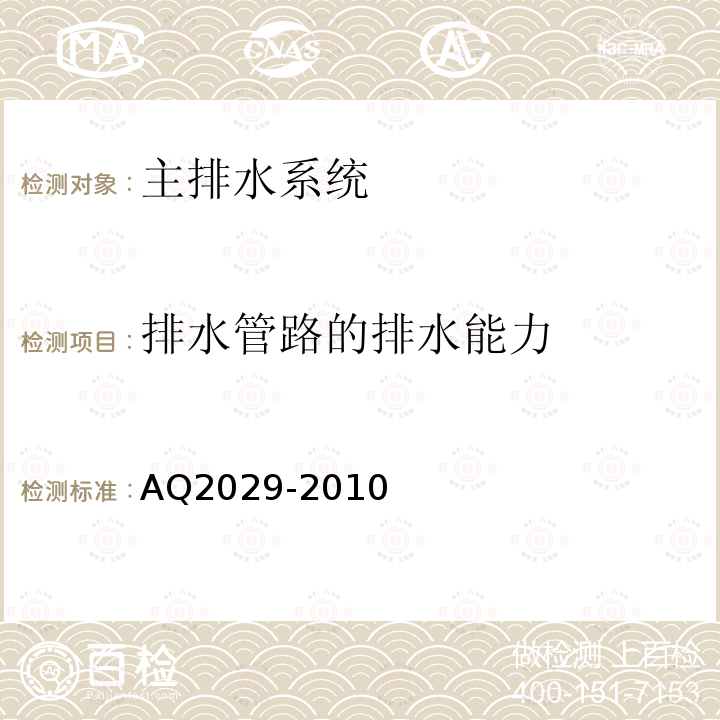 排水管路的排水能力 金属非金属地下矿山主排水系统安全检验规范 4.8.2；6.11