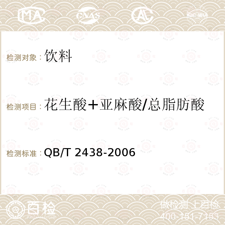 花生酸+亚麻酸/总脂肪酸 植物蛋白饮料 杏仁露 QB/T 2438-2006附录A