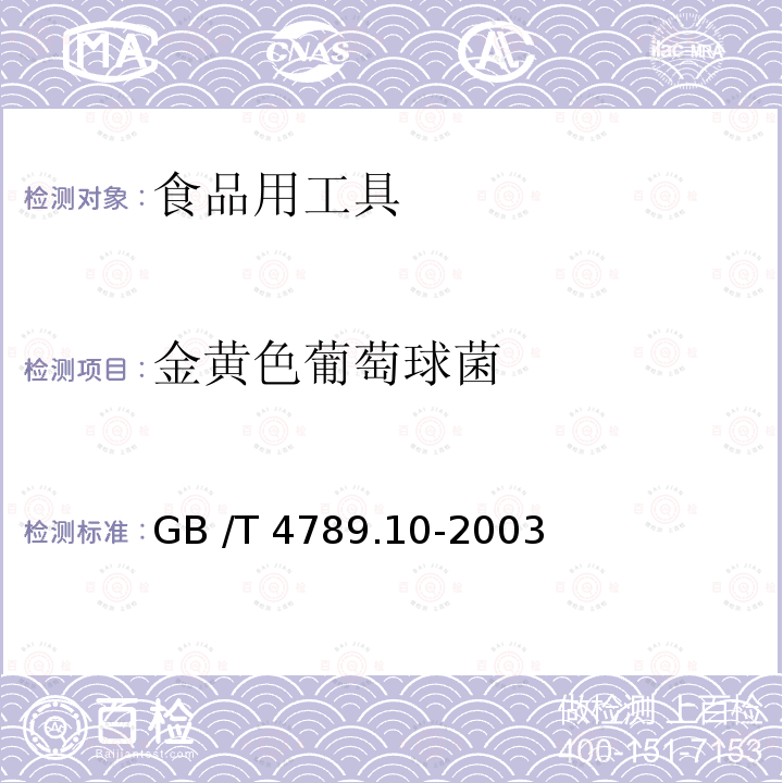 金黄色葡萄球菌 食品卫生微生物学检验 金黄色葡萄球菌检验GB /T 4789.10-2003　