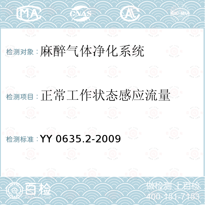 正常工作状态感应流量 吸入式麻醉系统 第2部分：麻醉气体净化系统 传递和收集系统YY 0635.2-2009