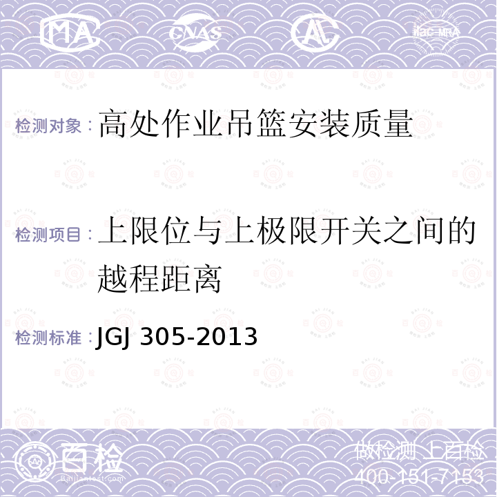 上限位与上极限开关之间的越程距离 建筑施工升降设备设施检验标准 JGJ 305-2013仅限房屋建筑工地和市政工程工地