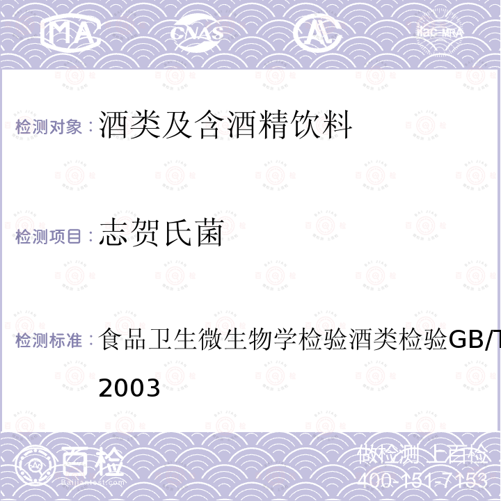 志贺氏菌 食品卫生微生物学检验 酒类检验
GB/T 4789.25-2003