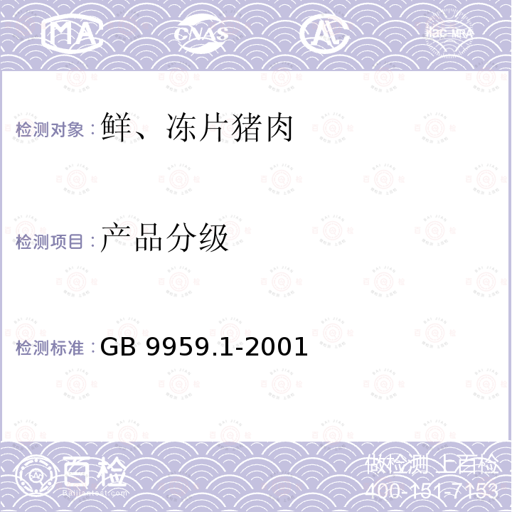 产品分级 鲜、冻片猪肉 GB 9959.1-2001