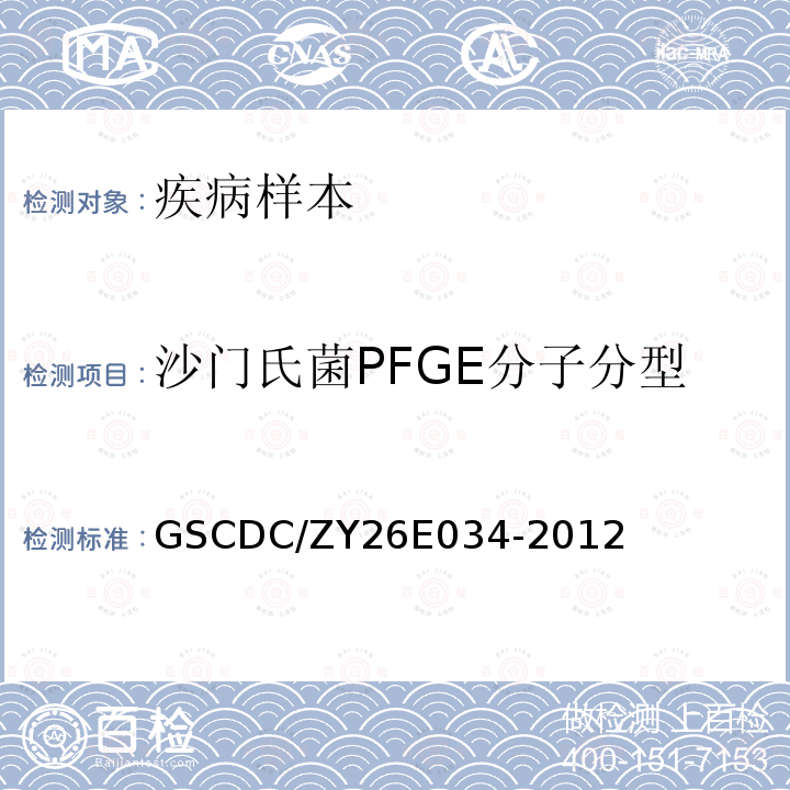 沙门氏菌PFGE分子分型 GSCDC/ZY26E034-2012 