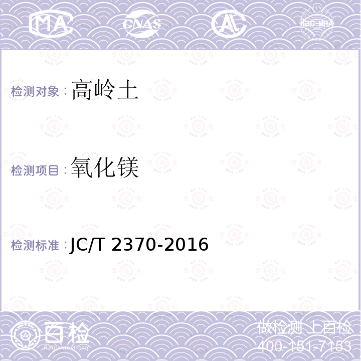 氧化镁 精细高岭土 JC/T 2370-2016