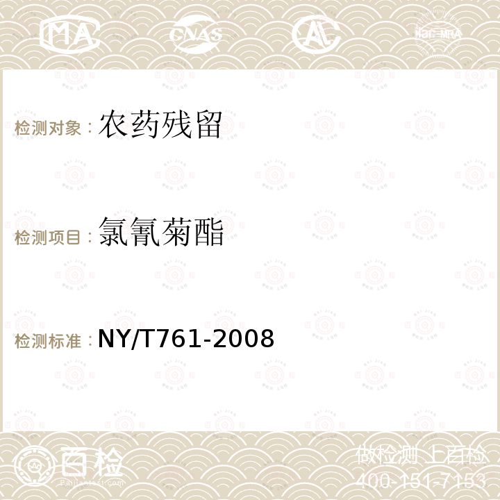 氯氰菊酯 蔬菜和水果中有機(jī)磷、有機(jī)氯、擬除蟲菊酯和氨基甲酸酯類農(nóng)藥多殘留的測定 第2部分