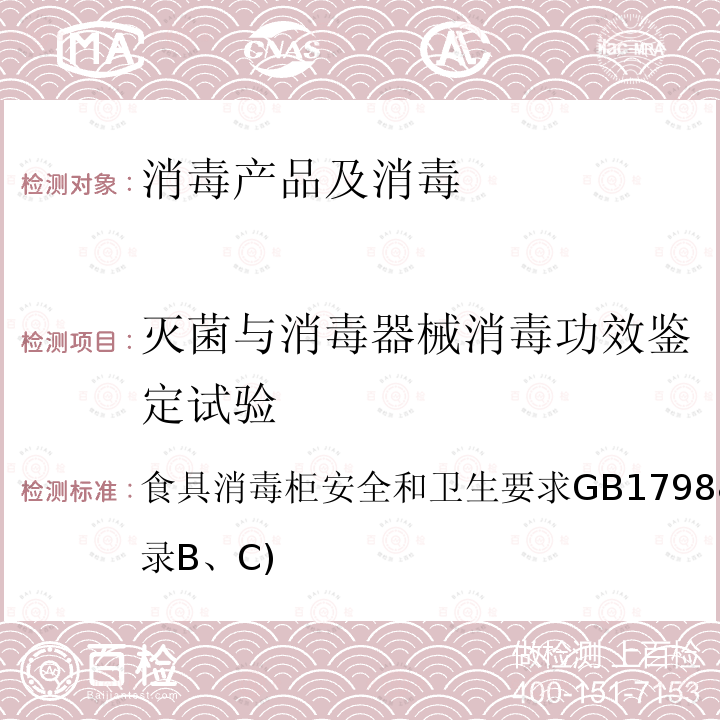 灭菌与消毒器械消毒功效鉴定试验 食具消毒柜安全和卫生要求
GB 17988-2008(附录B 、C)