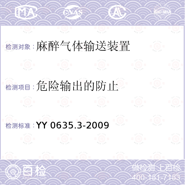 危险输出的防止 YY 0635.3-2009 吸入式麻醉系统 第3部分:麻醉气体输送装置