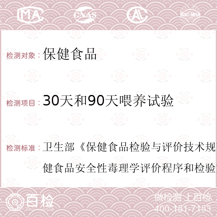 30天和90天喂养试验 卫生部 保健食品检验与评价技术规范 （2003年版）保健食品安全性毒理学评价程序和检验方法规范 第二部分 毒理学检验方法（十二）