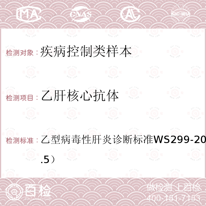 乙肝核心抗体 乙型病毒性肝炎诊断标准
 WS 299-2008（附录A1.5）