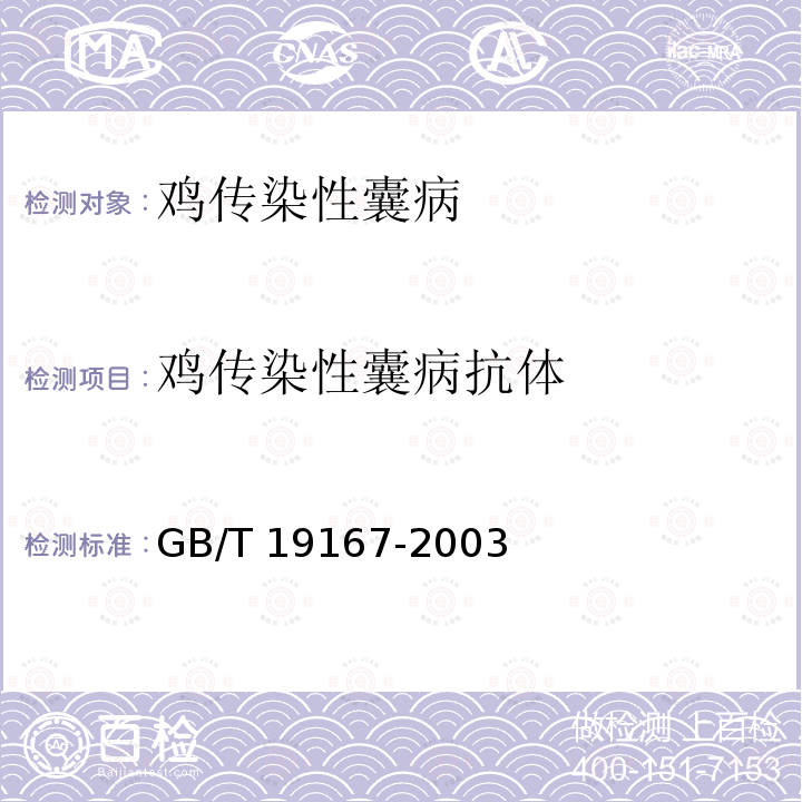 鸡传染性囊病抗体 GB/T 19167-2003 传染性囊病诊断技术