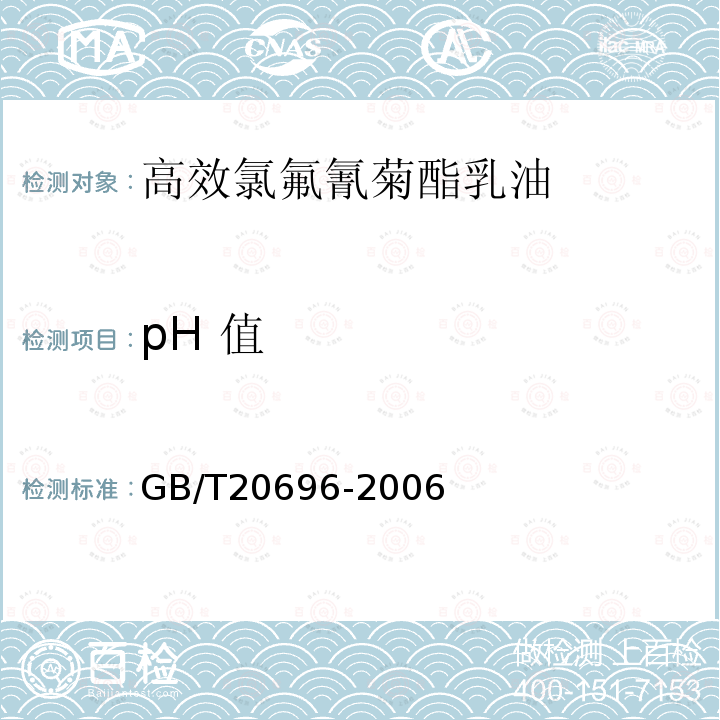pH 值 高效氯氟氰菊酯乳油GB/T20696-2006
