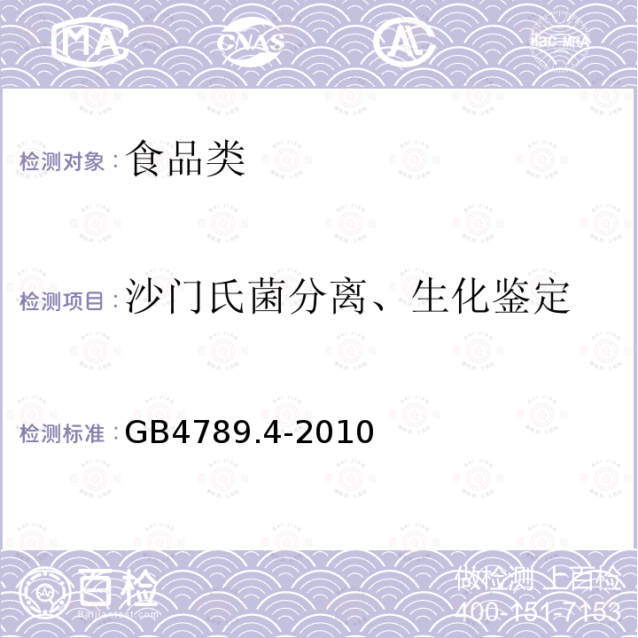 沙門氏菌分離、生化鑒定 食品微生物學檢驗沙門氏菌檢驗 GB4789.4-2010
