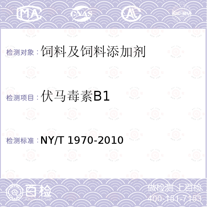 伏马毒素B1 饲料中伏马毒素的测定 NY/T 1970-2010