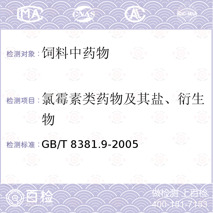 氯霉素类药物及其盐、衍生物 GB/T 8381.9-2005 饲料中氯霉素的测定 气相色谱法