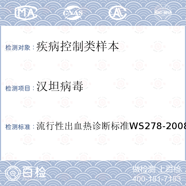 汉坦病毒 流行性出血热诊断标准
 WS 278-2008（附录B2）