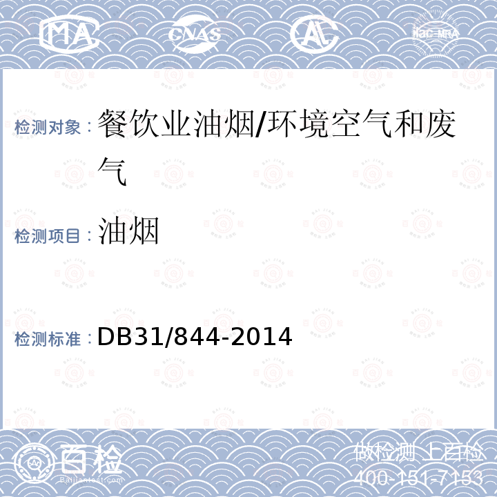 油烟 餐饮业油烟排放标准 附录A/DB31/844-2014