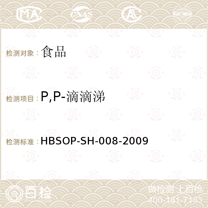 P,P-滴滴涕 HBSOP-SH-008 食品中106种农药残留量的检测-2009