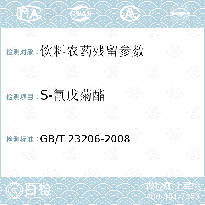 S-氰戊菊酯 果蔬汁、果酒中512种农药及相关化学品残留量的测定 液相色谱-串联质谱法 GB/T 23206-2008