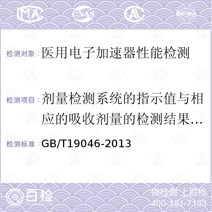 剂量检测系统的指示值与相应的吸收剂量的检测结果的相对偏差 医用电子加速器验收试验和周期检验规程