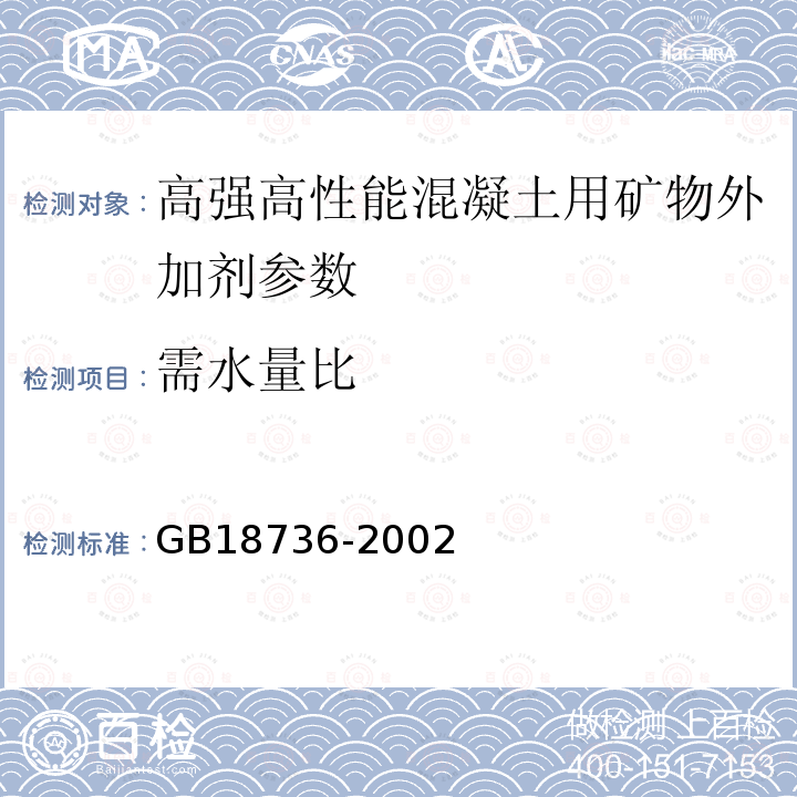 需水量比 高强高性能混凝土用矿物外加剂 GB18736-2002