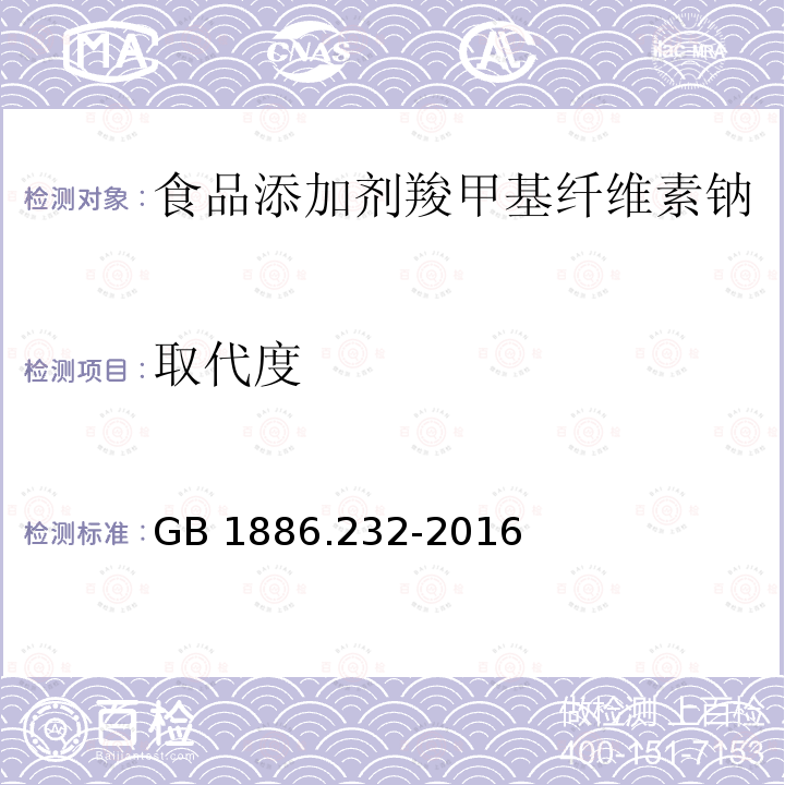 取代度 食品安全国家标准 食品添加剂 羧甲基纤维素钠 GB 1886.232-2016