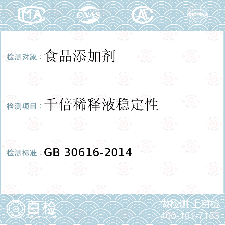 千倍稀釋液穩定性 食品安全國家標準 食品用香精GB 30616-2014　附錄B.6