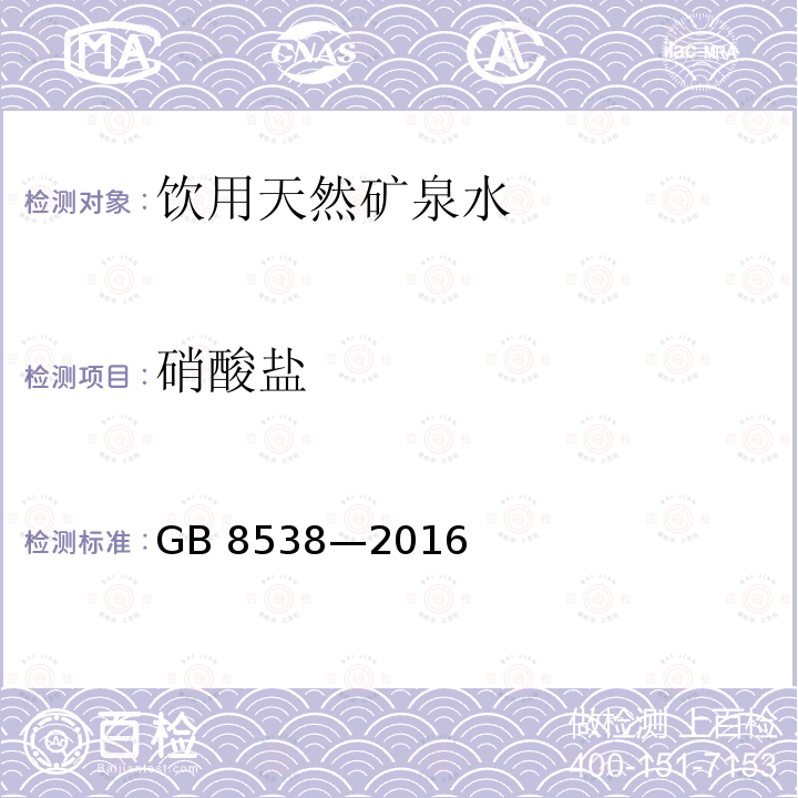 硝酸盐 食品安全国家标准 饮用天然矿泉水检验方法 GB 8538—2016 （40.2、40.3）