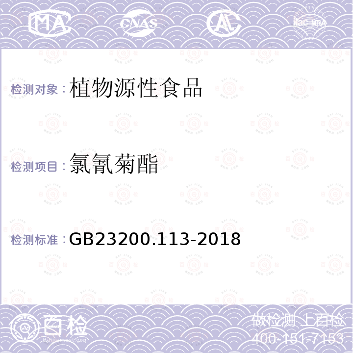 氯氰菊酯 食品安全国家标准 植物源性食品中208种农药及其代谢残留物的测定 气相色谱-质谱联用法