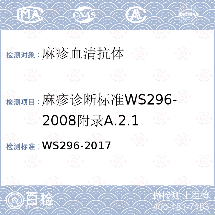 麻疹诊断标准WS296-2008附录A.2.1 麻疹诊断WS296-2017附录A.2.1
