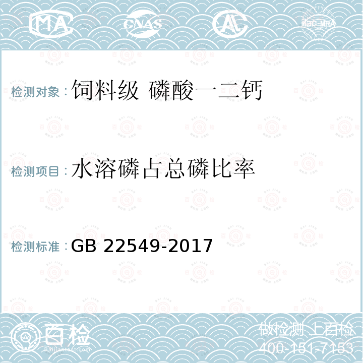 水溶磷占总磷比率 GB 22549-2017 饲料添加剂 磷酸氢钙