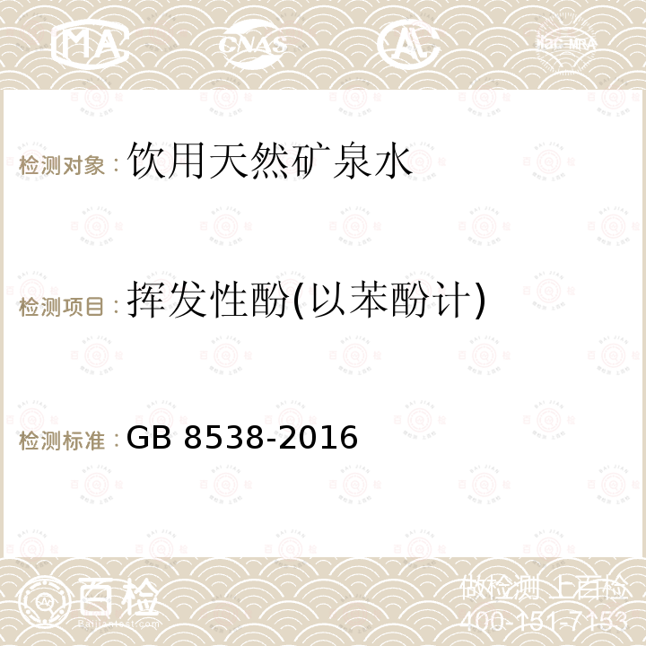 挥发性酚(以苯酚计) 食品安全国家标准 饮用天然矿泉水检验方法 GB 8538-2016 中46