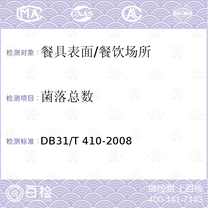菌落总数 餐饮业即食食品环节表面卫生要求/DB31/T 410-2008