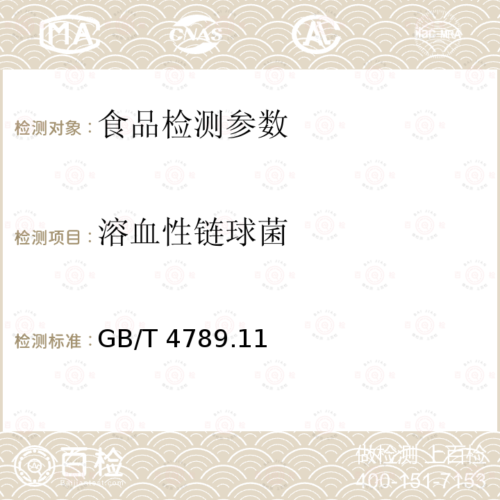 溶血性鏈球菌 GB/T 4789.11—2003 食品衛生微生物學檢驗 溶血性鏈球菌檢驗
