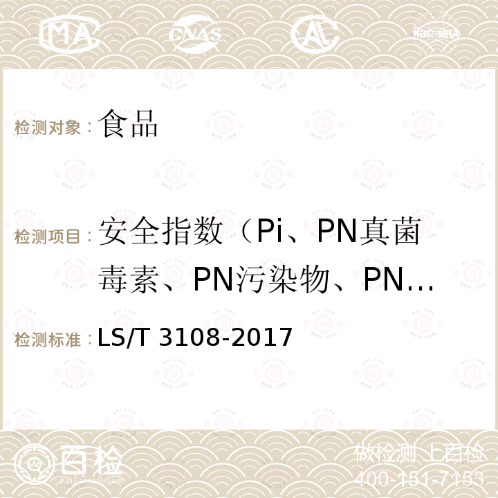 安全指数（Pi、PN真菌毒素、PN污染物、PN农药残留） 中国好粮油 稻谷 LS/T 3108-2017中6.14