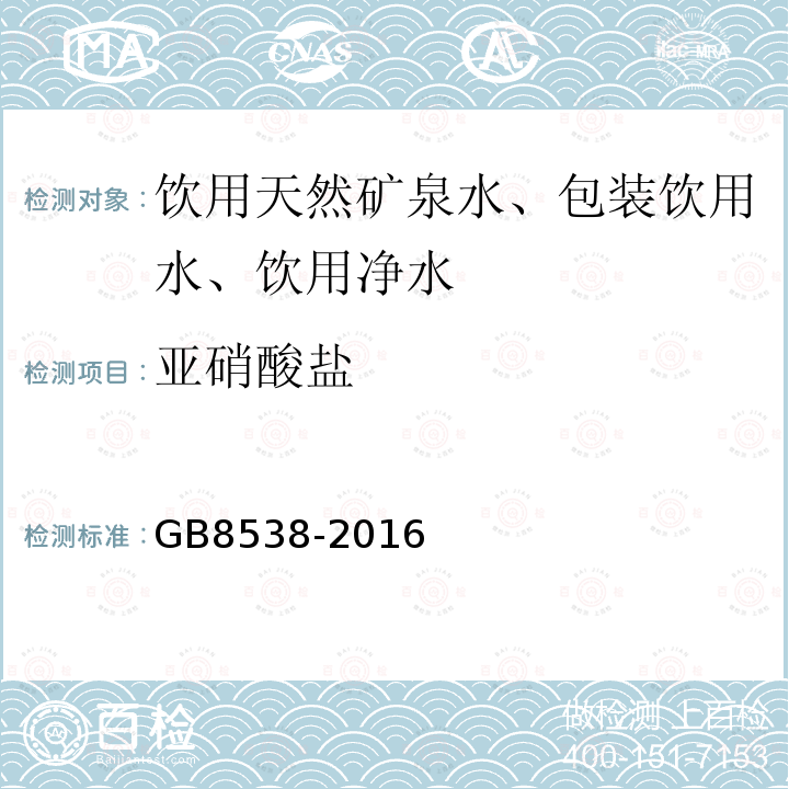 亚硝酸盐 食品安全国家标准饮用天然矿泉水标准检验方法GB8538-2016（41）