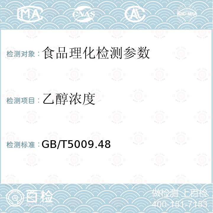 乙醇浓度 蒸馏酒及配制酒卫生标准的分析方法 GB/T5009.48－2003