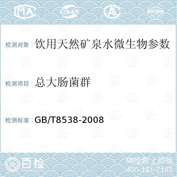 总大肠菌群 GB/T8538-2008 饮用天然矿泉水检验方法 4.52