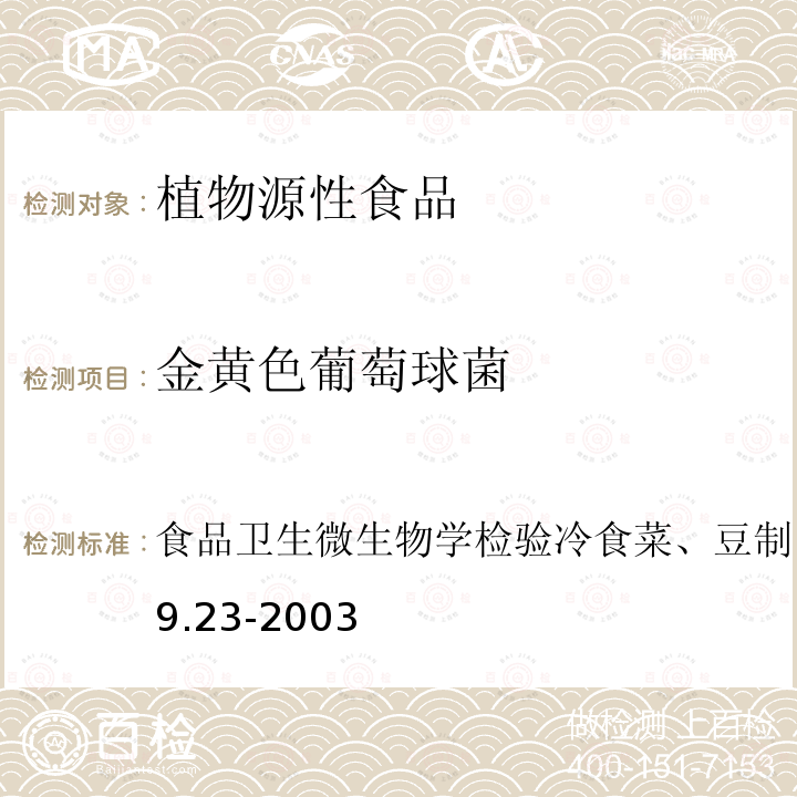 金黄色葡萄球菌 食品卫生微生物学检验 冷食菜、豆制品检验
GB/T 4789.23-2003