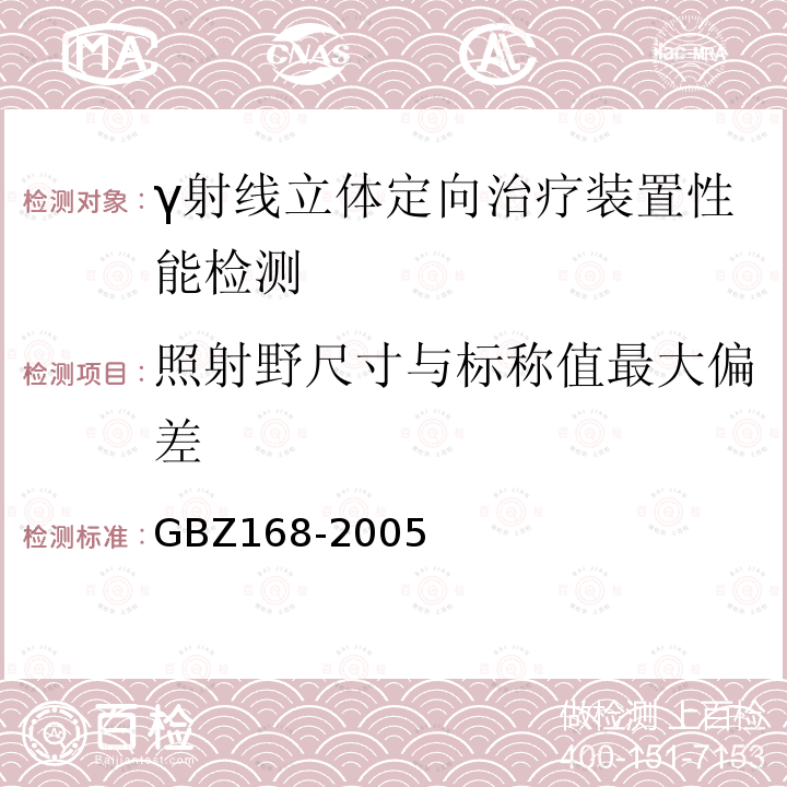 照射野尺寸与标称值最大偏差 X、γ射线头部立体定向外科治疗放射卫生防护标准