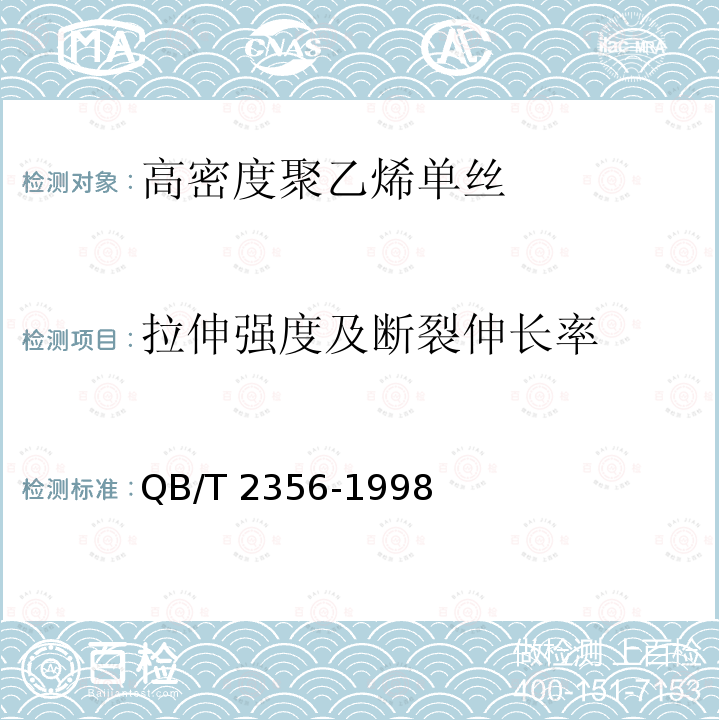 拉伸强度及断裂伸长率 高密度聚乙烯单丝QB/T 2356-1998