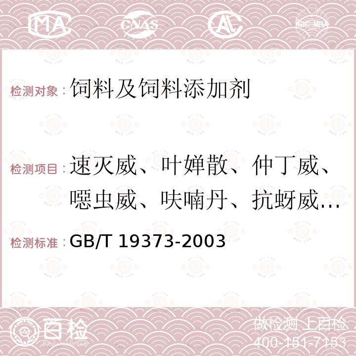 速灭威、叶婵散、仲丁威、噁虫威、呋喃丹、抗蚜威、西维因 饲料中氨基甲酸酯类农药残留量测定 气相色谱法 GB/T 19373-2003